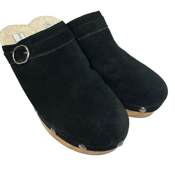 Chinese Laundry Carlie Clog Black Suede Wooden Shoe Women Size 10 Shearling - Picture 6 of 14